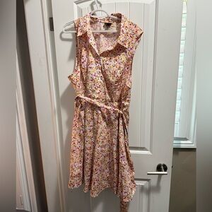 Torrid Pink and Orange and Yellow Sundress with Notched Collar